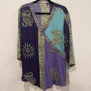 Soft Surroundings Women's Tunic Shirt Southwestern Print Faux Wrap V-Neck Sz XL